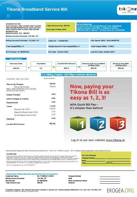 INDONÉSIE TIKONA facture de services publics modèle Word et PDF
